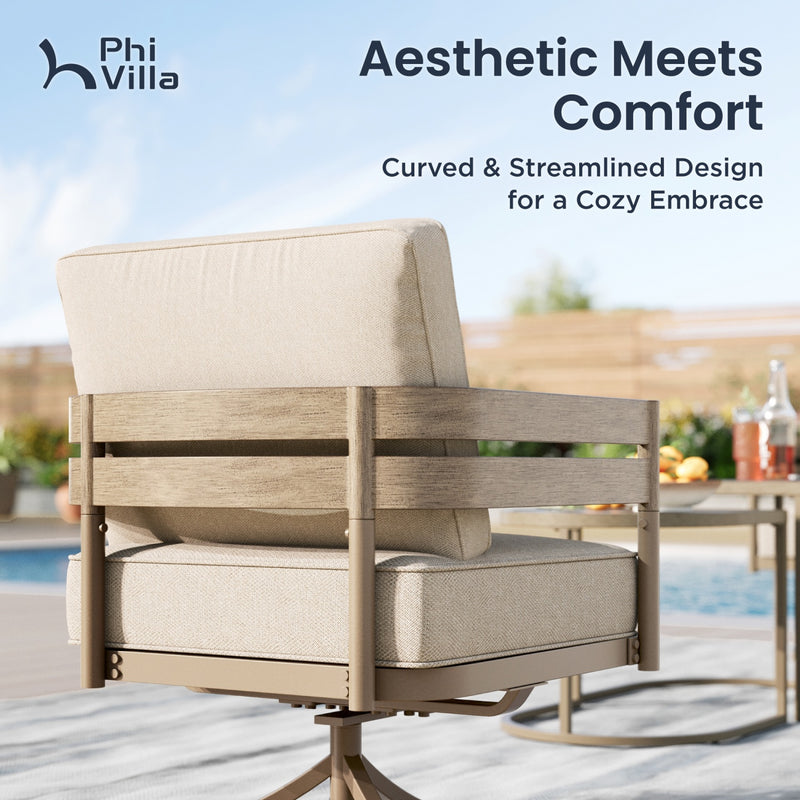Phi Villa 5-Seater Patio Curved Metal Wood-Like Sofa Set