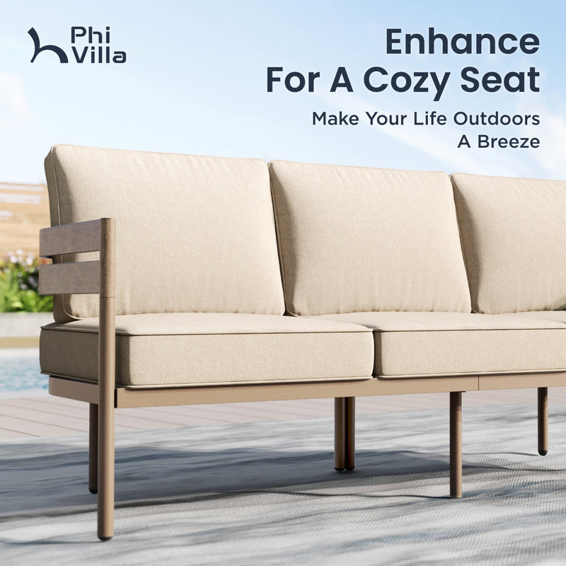 Phi Villa 5-Seater Patio Curved Metal Wood-Like Sofa Set