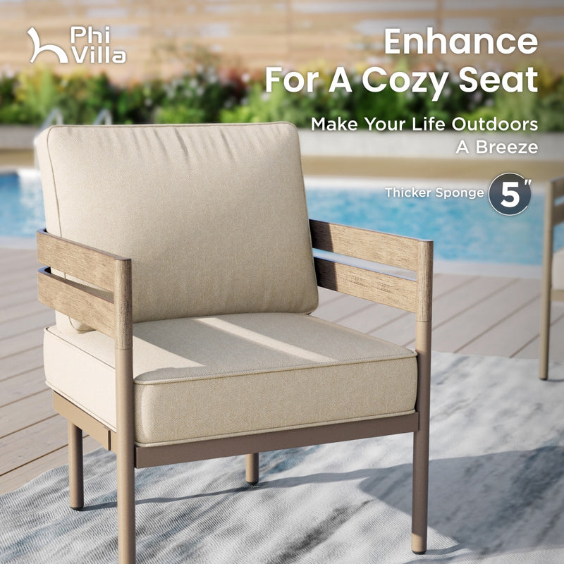 Phi Villa 5-Seater Patio Curved Metal Wood-Like Sofa Set