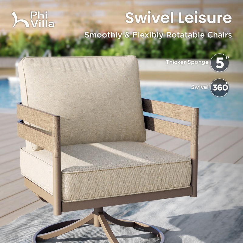 Phi Villa 5-Seater Patio Curved Metal Wood-Like Sofa Set