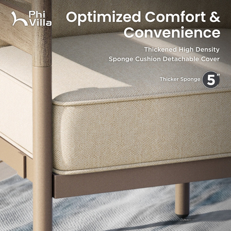 Phi Villa 5-Seater Patio Curved Metal Wood-Like Sofa Set