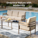 5-Seater Patio Curved Wood-Like Metal Sofa Set