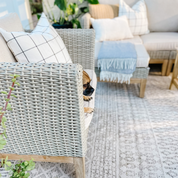 Phi Villa 5-Seater Patio Rattan & Acacia Wood Sofa Conversation Set