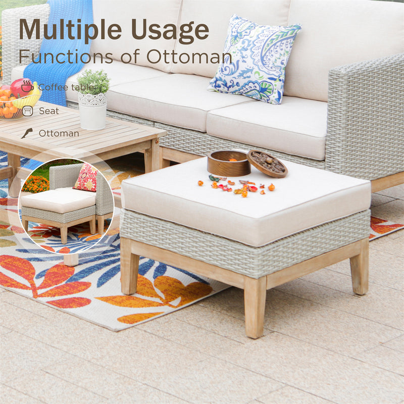 Phi Villa 5-Seater Patio Rattan & Acacia Wood Sofa Conversation Set