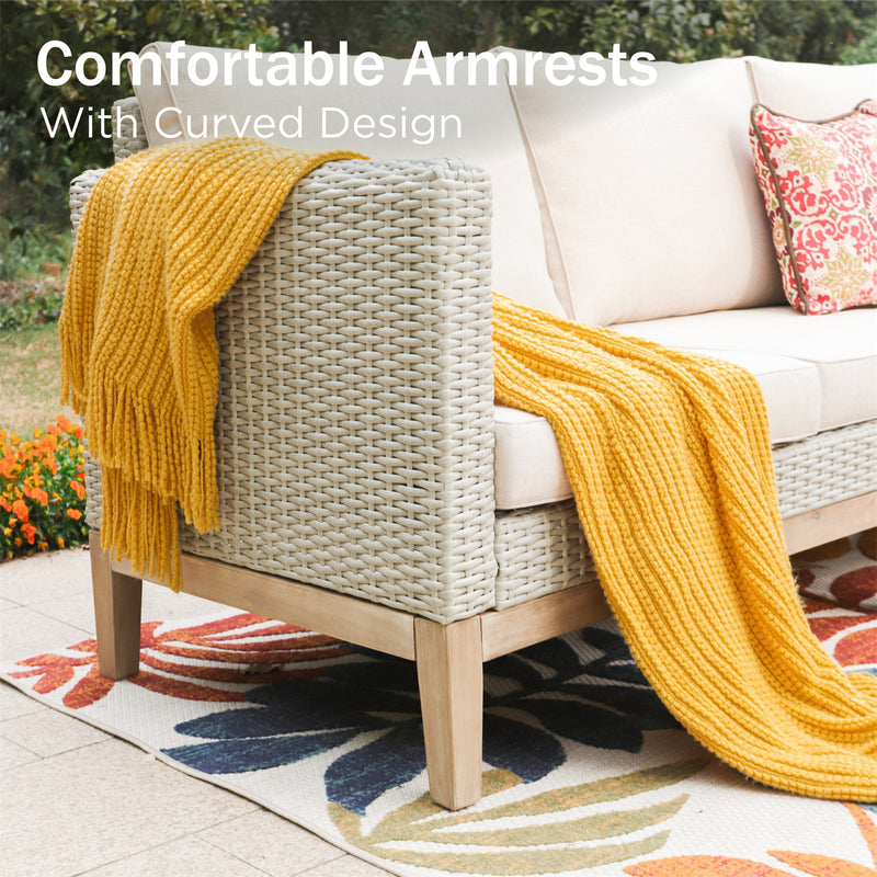 Phi Villa 5-Seater Patio Rattan & Acacia Wood Sofa Conversation Set