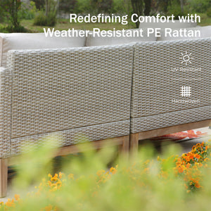 5-Seater Rattan and Wood Bucolic Garden Sofa Set