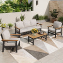 5-Seater Eco-Friendly HDPE Rattan and Wood-Grain Tranquil Garden Sofa Set