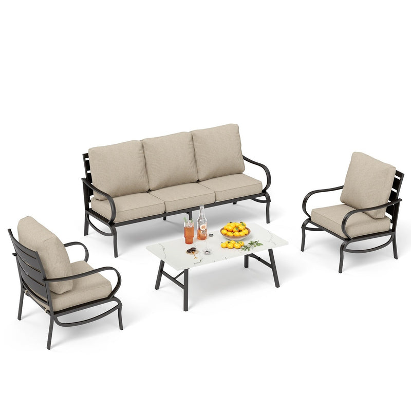 Phi Villa 5-Seater Patio Steel Sofa Set With Cushions & Coffee Table