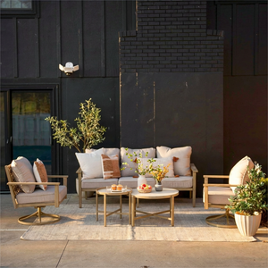 7-Seater Patio Wood-Like Metal Rope Sofa Set