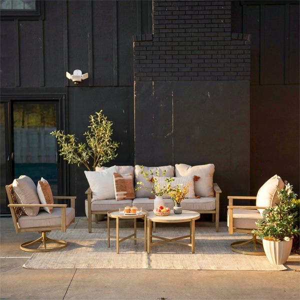 7-Seater Patio Wood-Like Metal Rope Sofa Set