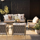 7-Seater Patio Wood-Like Metal Rope Sofa Set