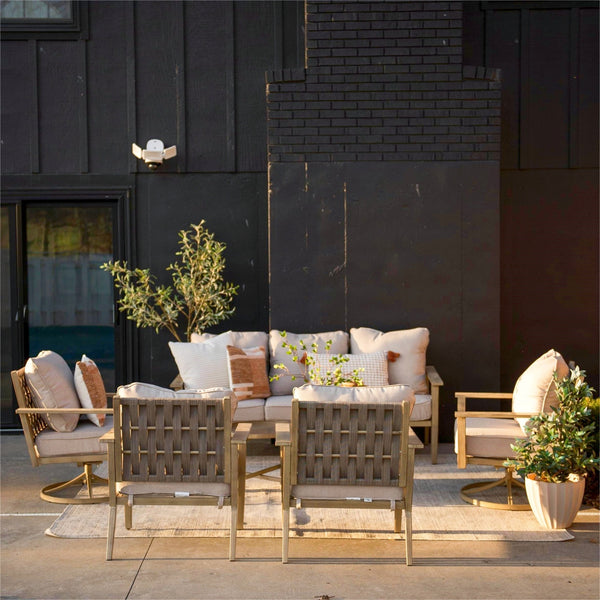 7-Seater Patio Wood-Like Metal Rope Sofa Set