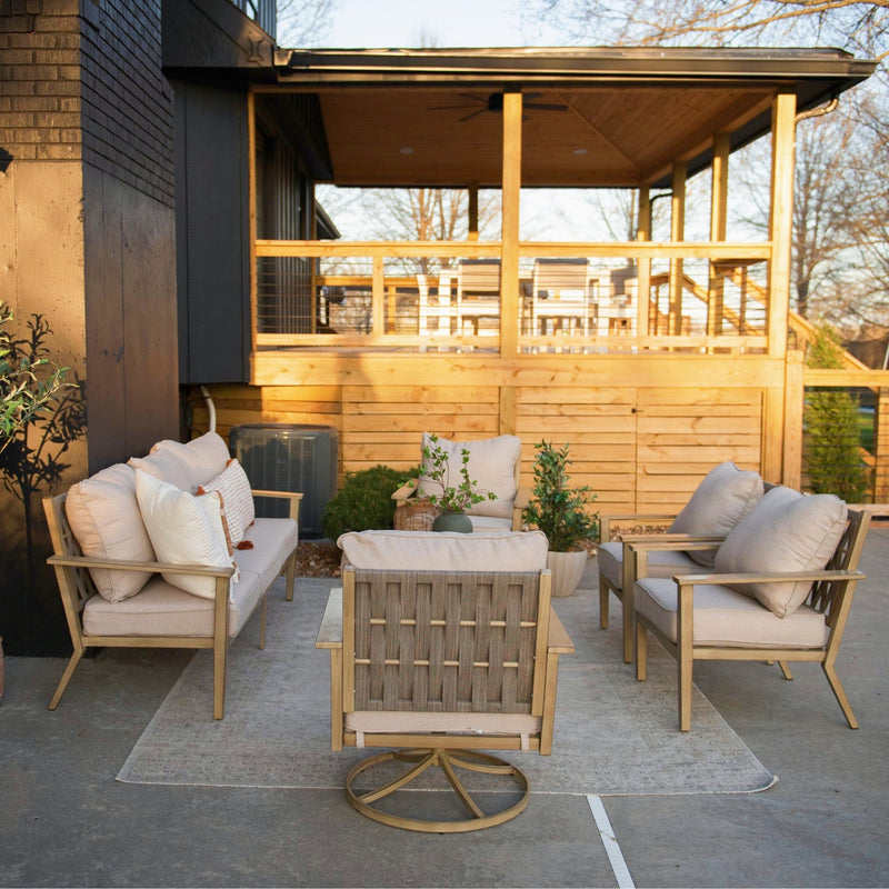 Phi Villa 5-Seater Patio Wood-Like Steel Conversation Sofa Set
