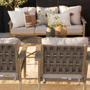 7-Seater Patio Wood-Like Metal Rope Sofa Set