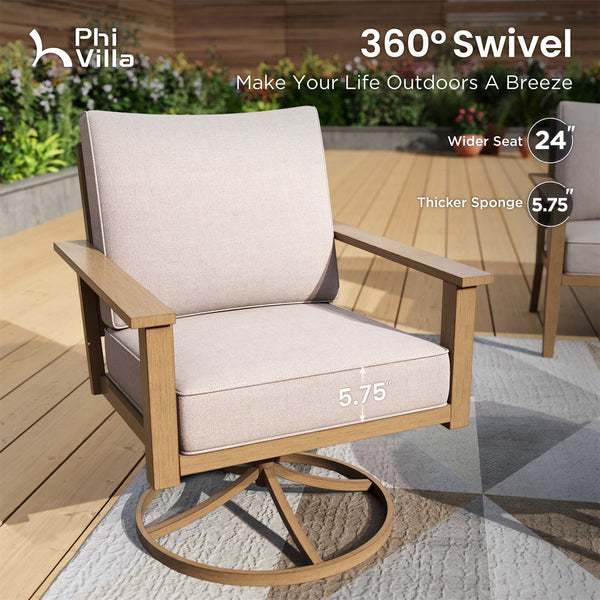 7-Seater Patio Wood-Like Metal Rope Sofa Set