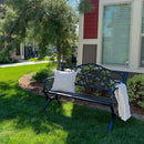 PHI VILLA 50 Inch Garden Patio Bench Cast Iron Steel Frame with Phalaenopsis Pattern