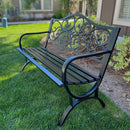 PHI VILLA 50 Inch Garden Patio Bench Cast Iron Steel Frame with Phalaenopsis Pattern