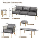5-Seater Modern Gray Woven Rope Outdoor Sofa Set with 2 Coffee Tables