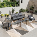 5-Seater Modern Gray Woven Rope Outdoor Sofa Set with 2 Coffee Tables