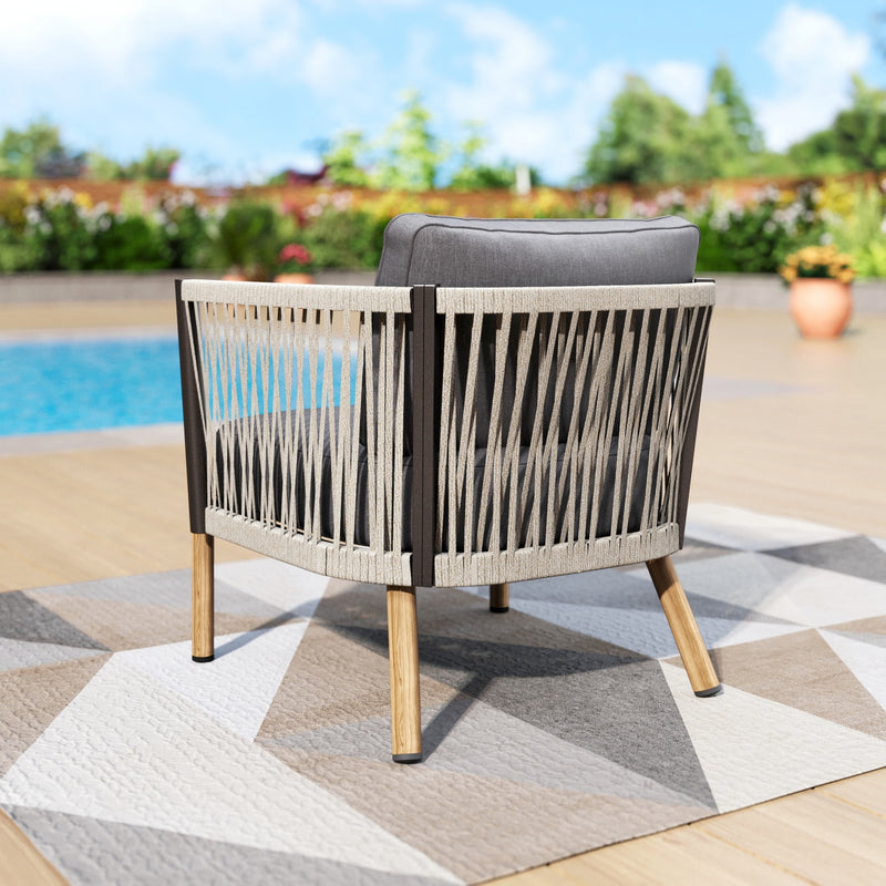 Phi Villa 6-Seater Modern Gray Woven Rope Outdoor Sofa