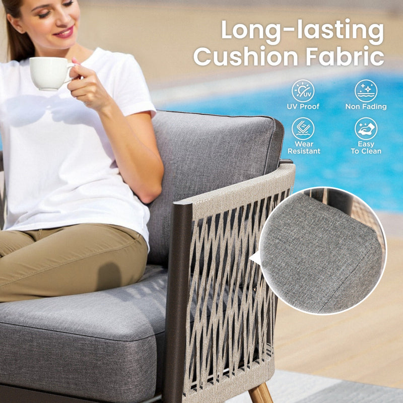 Phi Villa 6-Seater Modern Gray Woven Rope Outdoor Sofa