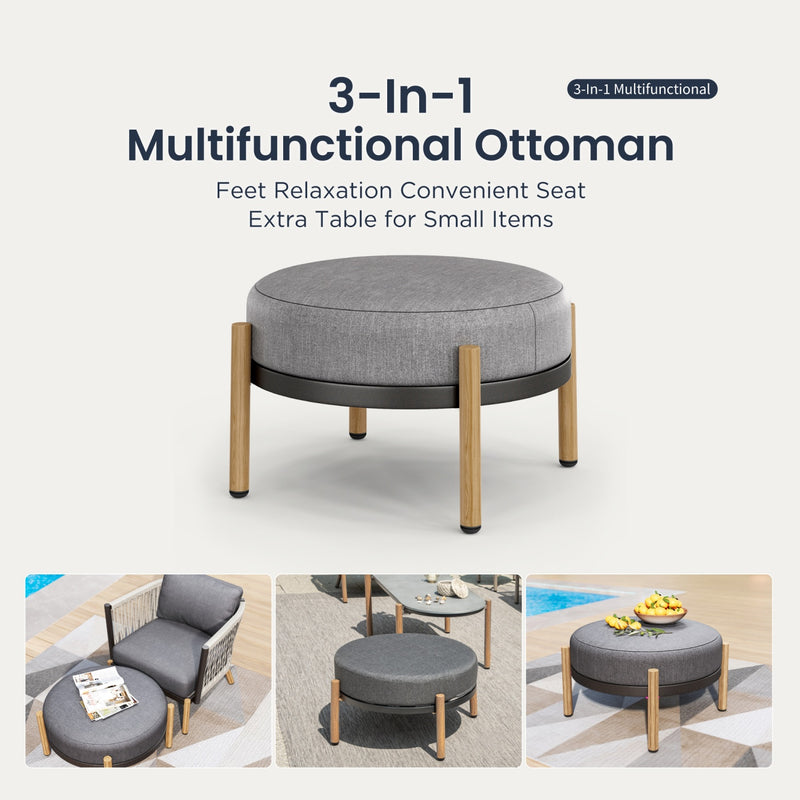Phi Villa 6-Seater Modern Gray Woven Rope Outdoor Sofa