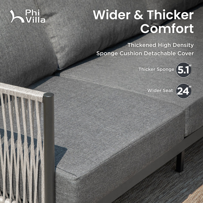 Phi Villa 6-Seater Modern Gray Woven Rope Outdoor Sofa