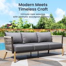 5-Seater Modern Gray Woven Rope Outdoor Sofa Set with 2 Coffee Tables