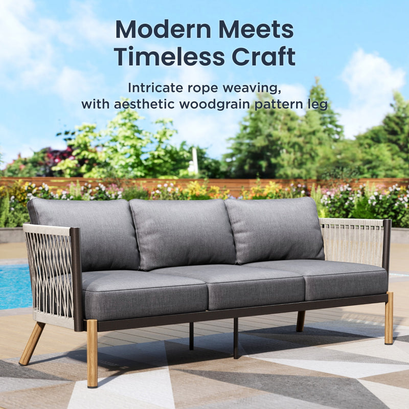 Phi Villa 6-Seater Modern Gray Woven Rope Outdoor Sofa