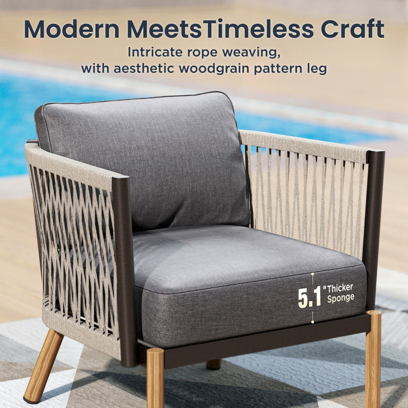 Phi Villa 6-Seater Modern Gray Woven Rope Outdoor Sofa