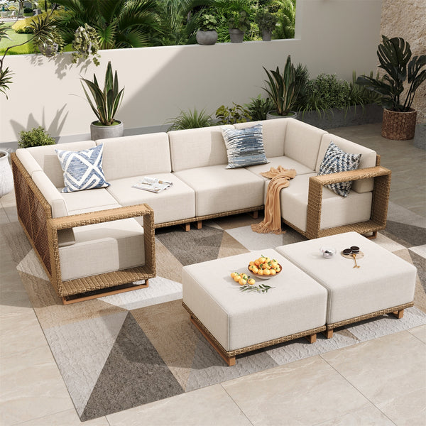 Catalina 6-Seater Modern L-Shaped Patio Sectional Rattan Sofa Set