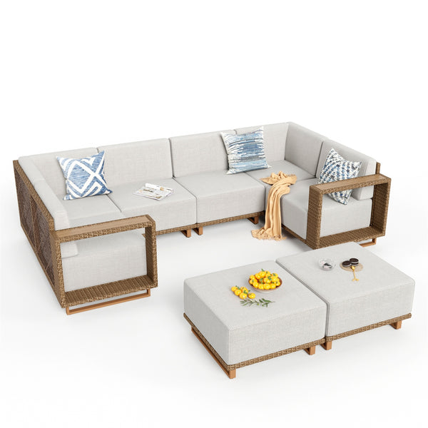 Catalina 6-Seater Modern L-Shaped Patio Sectional Rattan Sofa Set