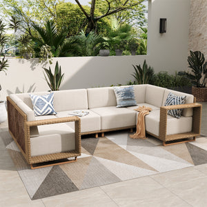 Catalina 6-Seater Modern L-Shaped Patio Sectional Rattan Sofa Set