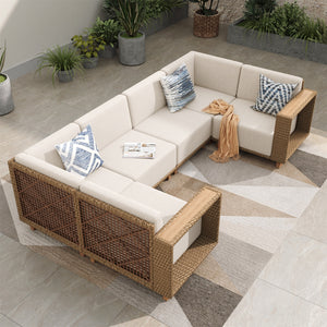 Catalina 6-Seater Modern L-Shaped Patio Sectional Rattan Sofa Set