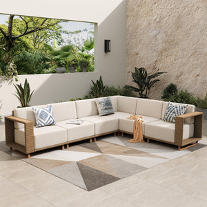 Catalina 6-Seater Modern L-Shaped Patio Sectional Rattan Sofa Set