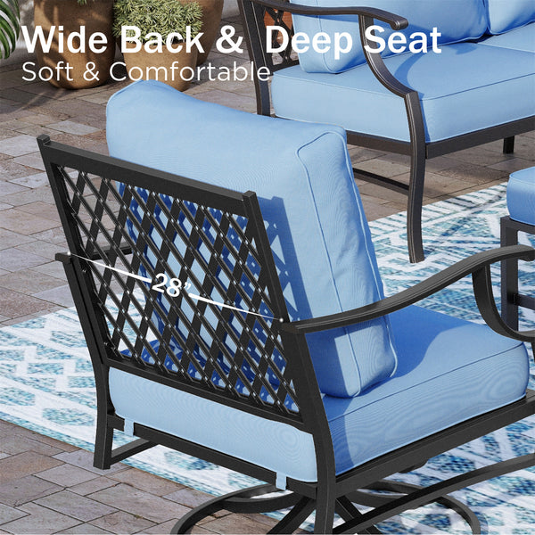 7-Seater Patio Metal Diamond Sofa Set with  Fire Pit Table