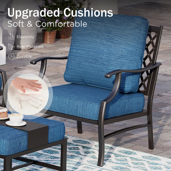 5-Seater Outdoor Metal Diamond Sofa Set with Fire Pit Table