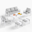 Phi Villa 7-Seater Contemporary Patio Aluminum Sofa Cushions & Coffee Table
