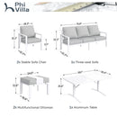 7-Seater Patio Aluminum Sofa Set with Coffee Table