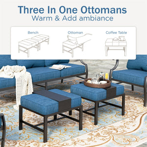 7-Seater Patio Metal Wave Sofa with Ottomans