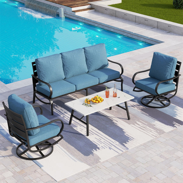 5-Seater Patio Metal Wave Sofa Sets With Coffee Table