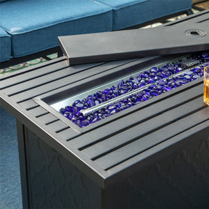 5-Seater Patio Metal Wave Sofa Set with Fire Pit Table