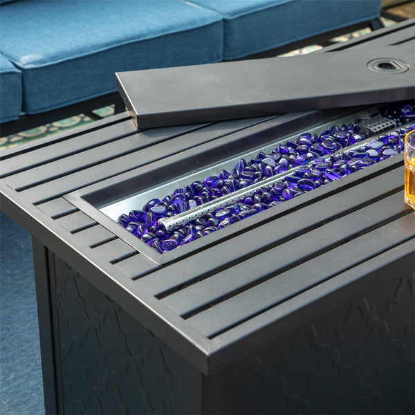 5-Seater Patio Metal Wave Sofa Set with Fire Pit Table