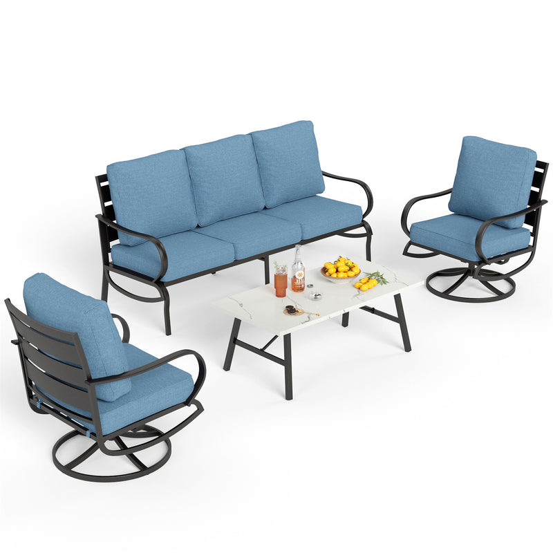 Phi Villa 5-Seater Patio Steel Sofa Set With Cushions & Coffee Table