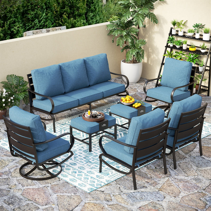 Phi Villa 9-Seater Patio Steel Sofa With Cushions And Multi-functional Ottomans