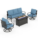 5-Seater Patio Metal Wave Sofa Set with Fire Pit Table