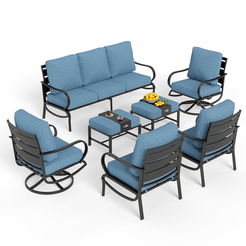 Phi Villa 9-Seater Outdoor Steel Sofa With Cushions And Multi-functional Ottomans