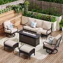 Outdoor Metal and Rattan Cocoa Sofa Set with Fire Pit Table