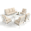 7-Seater Patio Metal All-White Sofa Set with Rattan Edge for Sale