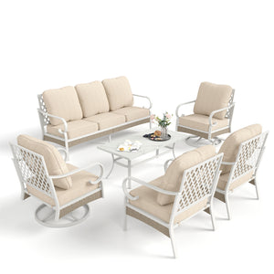 7-Seater Patio Metal All-White Sofa Set with Rattan Edge for Sale